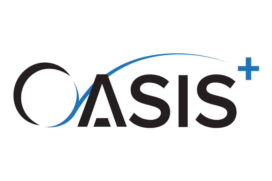 OASIS+ logo with blue accent.