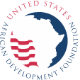Emblem: Africa silhouette with US flag stripes