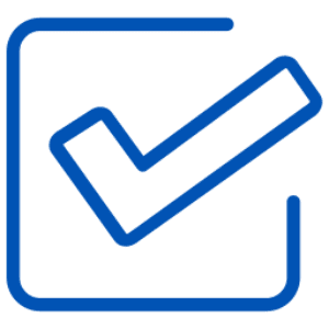 Blue checkmark inside a square box symbol.