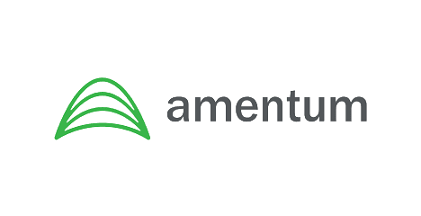 Logo with green leaf design and 'amentum' text.
