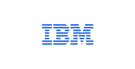 IBM logo with blue horizontal stripes on a light blue background.