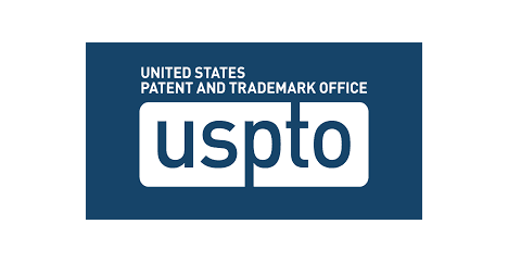 Bold uspto text inside white rounded rectangle